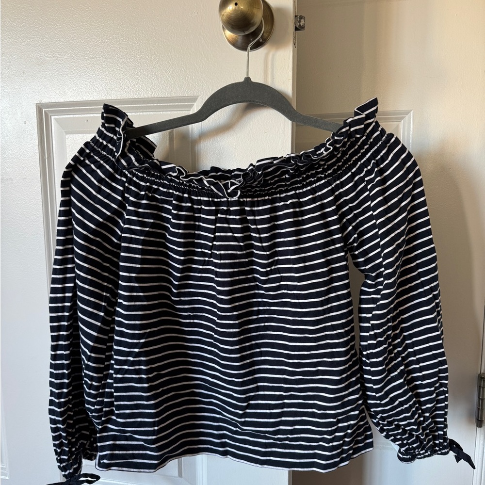 Banana Republic Navy and White Striped Blouse